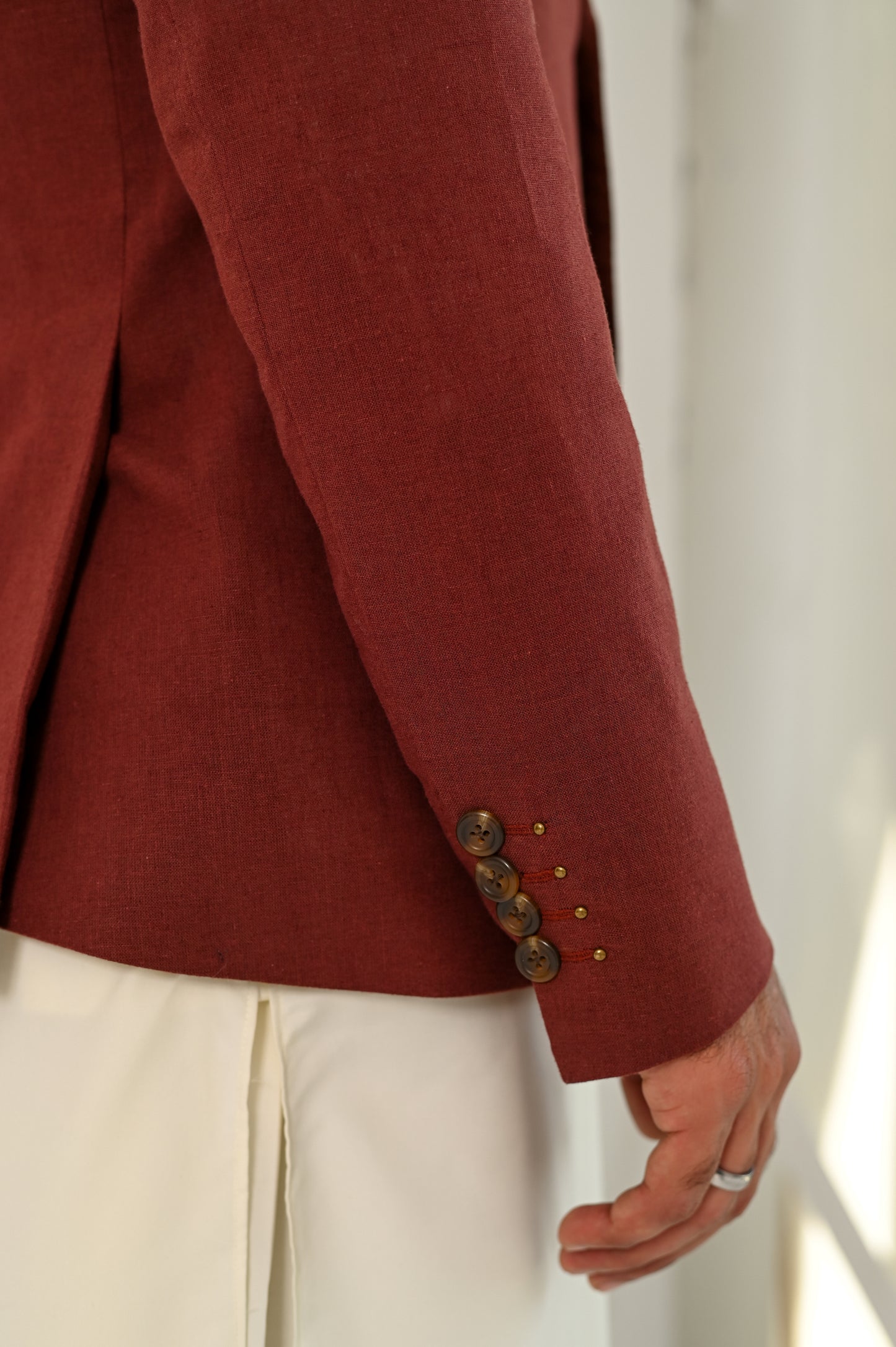 Boski Tone Kurta Shalwar with Cinnamon Linen Blazer.