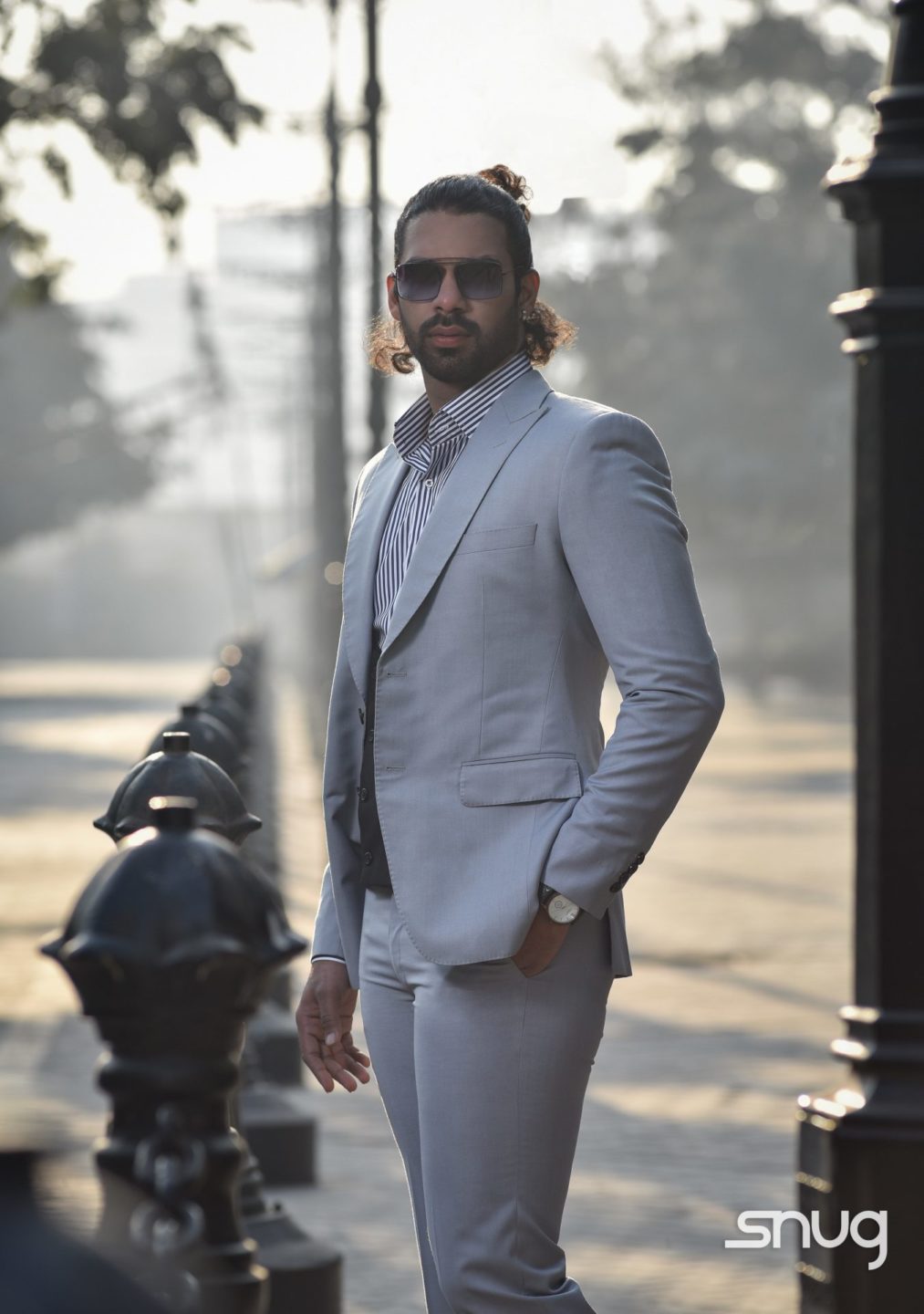 Light Grey Suiting With Black Vest