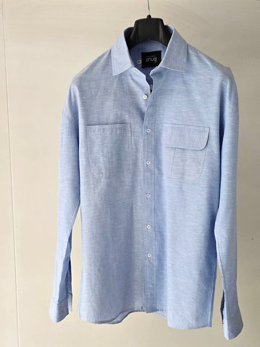 Sky Blue Drop Shoulder Linen Shirt