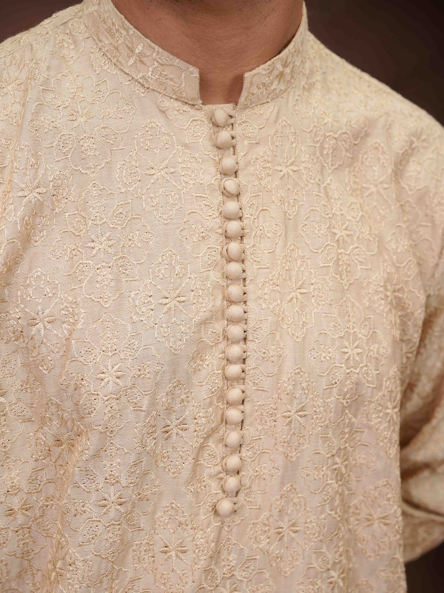 Beige Embroidered Kurta Trouser