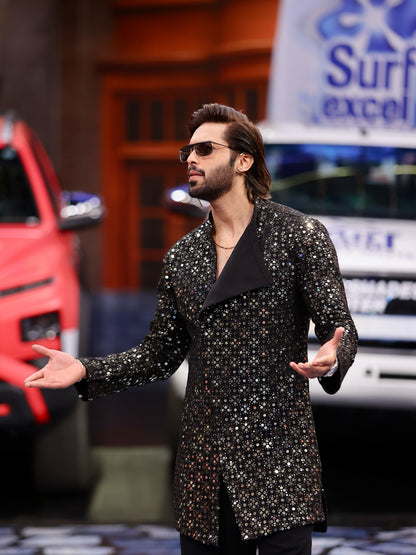 Sequins Embroidered Dropped Lapel Front open