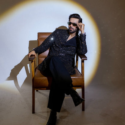 Sequins Embroidered Dropped Lapel Front open