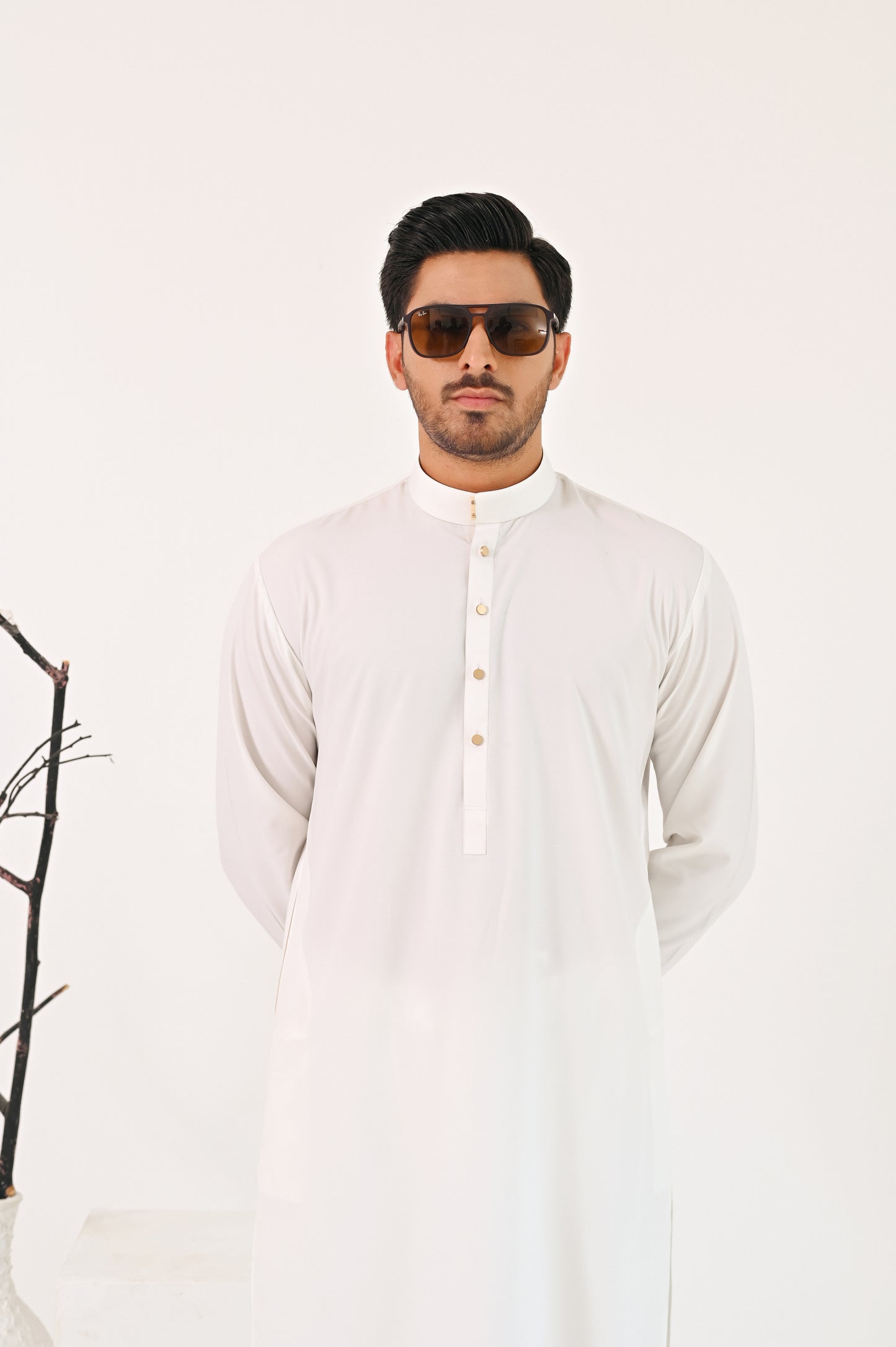 Off White Kurta Shalwar with Self Embossed Blazer