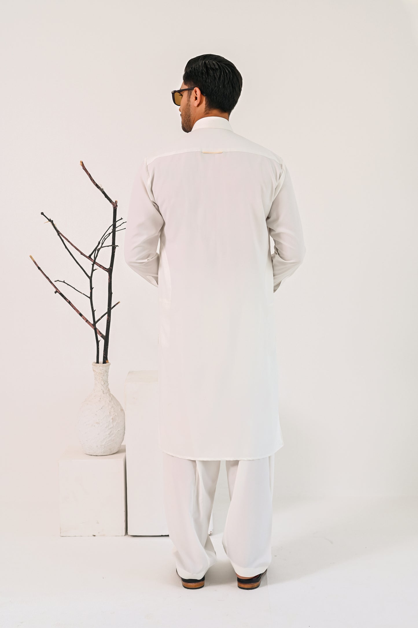 Off White Kurta Shalwar with Self Embossed Blazer