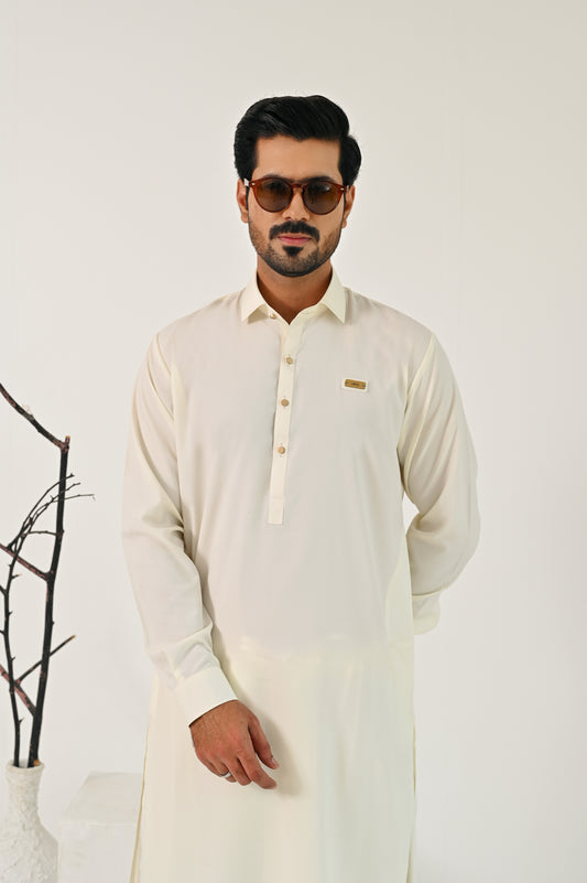 Boski Tone Kurta Shalwar with Cinnamon Linen Blazer.