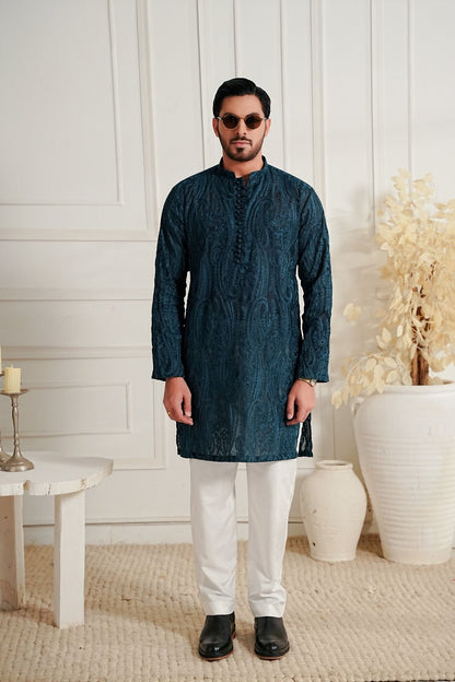 Bottle Green - Paisley Embroidered Kurta Trouser '26