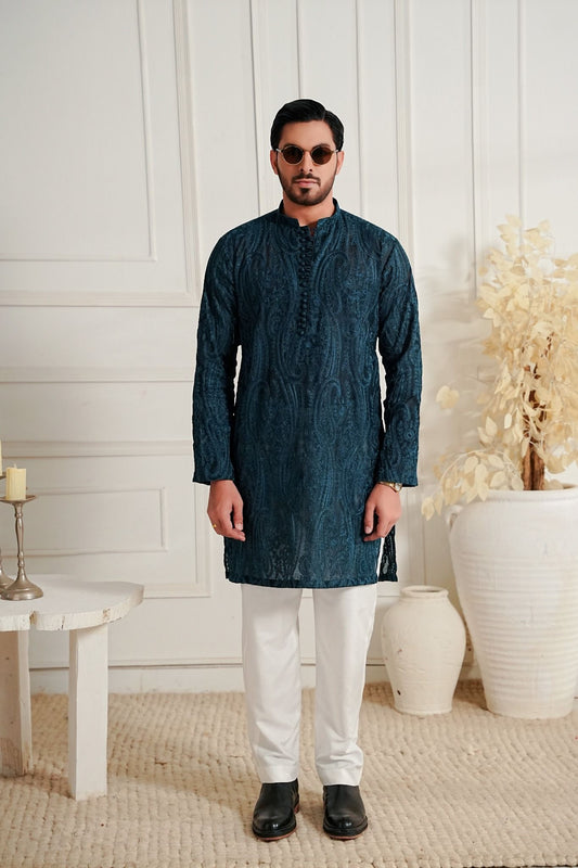 Sea Green - Paisley Embroidered Kurta Trouser '26