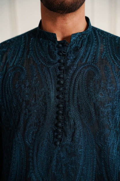 Bottle Green - Paisley Embroidered Kurta Trouser '26