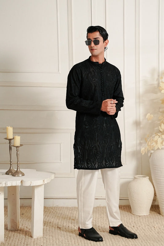 Black - Paisley Embroidered Kurta Trouser '26