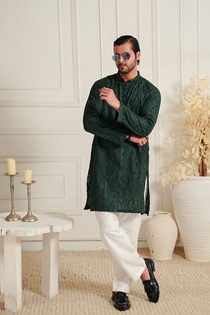Bottle Green - Paisley Embroidered Kurta Trouser '26
