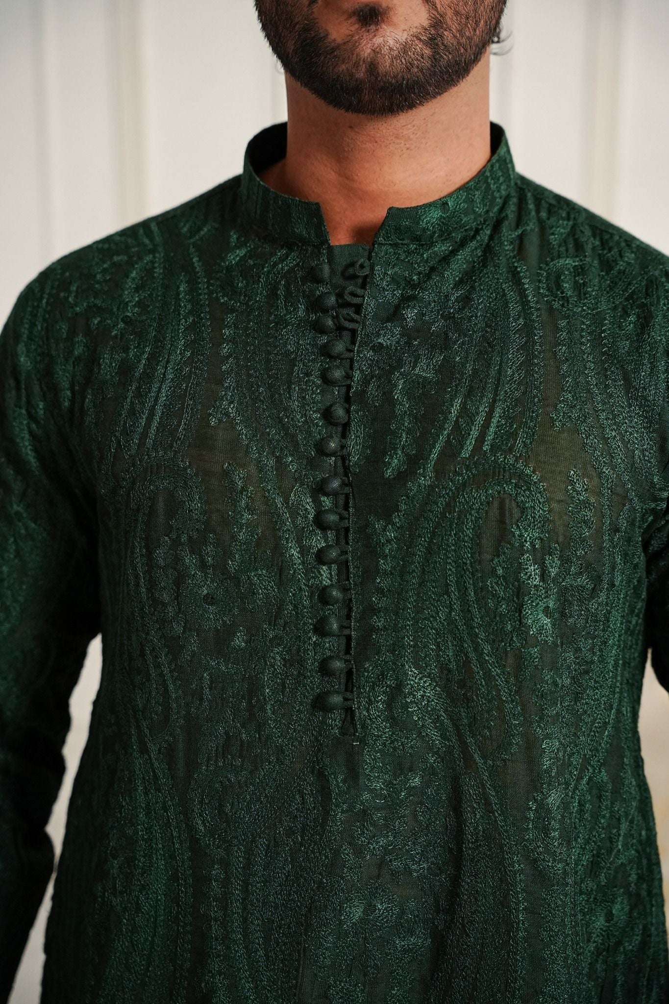 Bottle Green - Paisley Embroidered Kurta Trouser '26