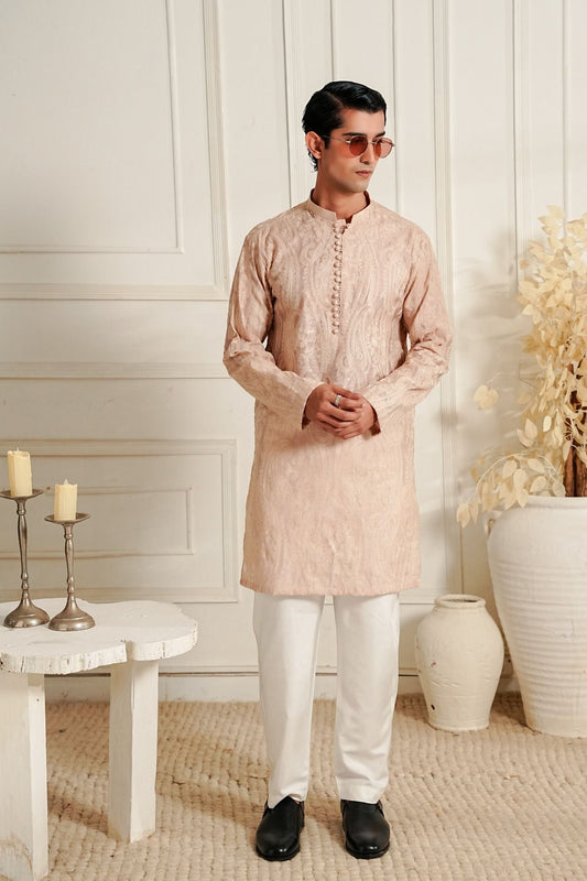 Beige - Paisley Embroidered Kurta Trouser '26