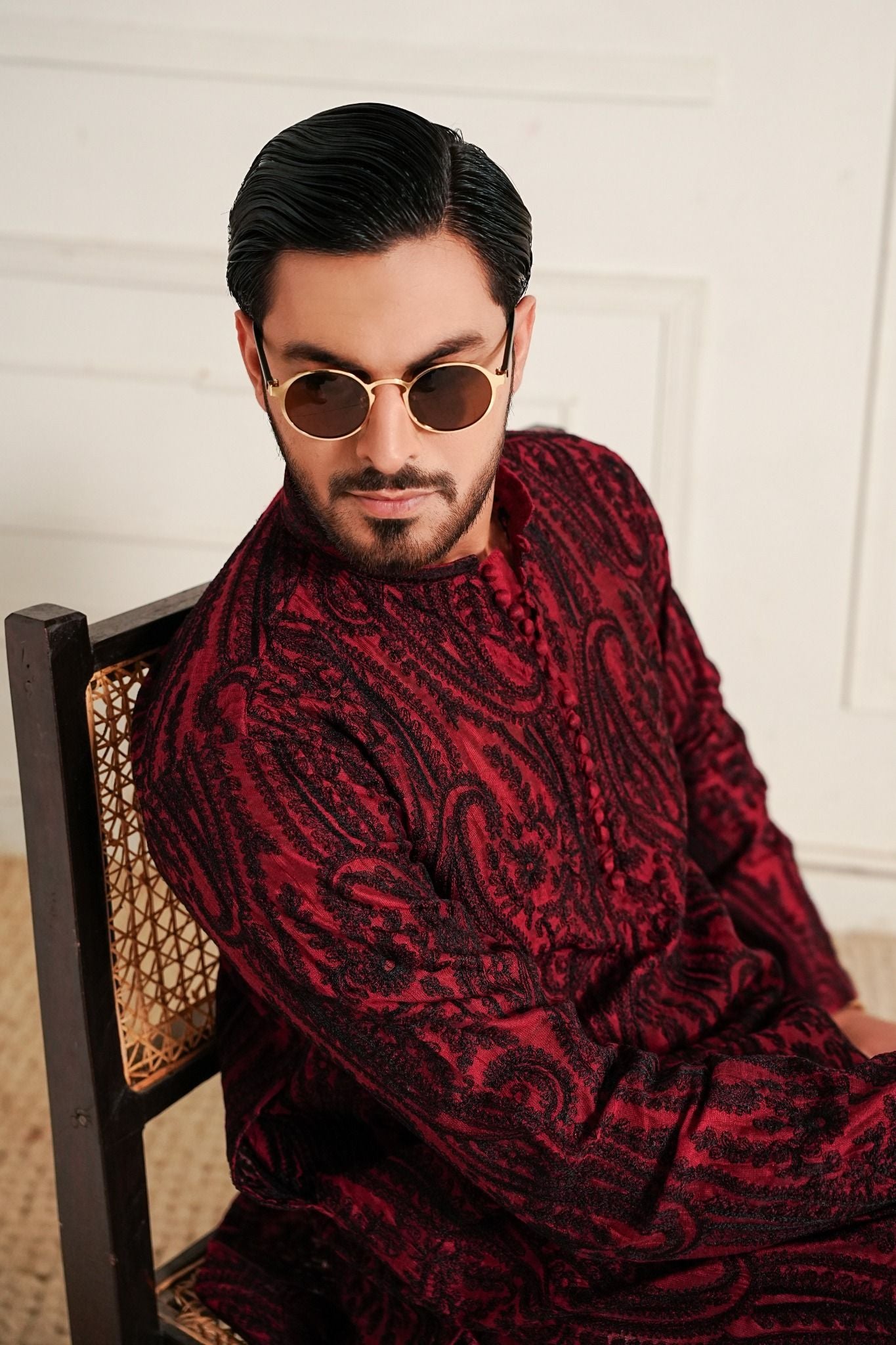 Bottle Green - Paisley Embroidered Kurta Trouser '26