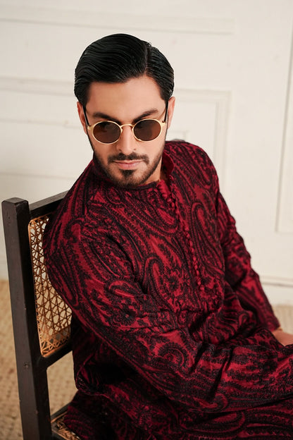 Bottle Green - Paisley Embroidered Kurta Trouser '26