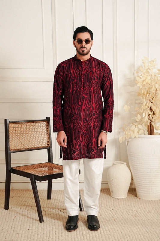 Red - Paisley Embroidered Kurta Trouser '26