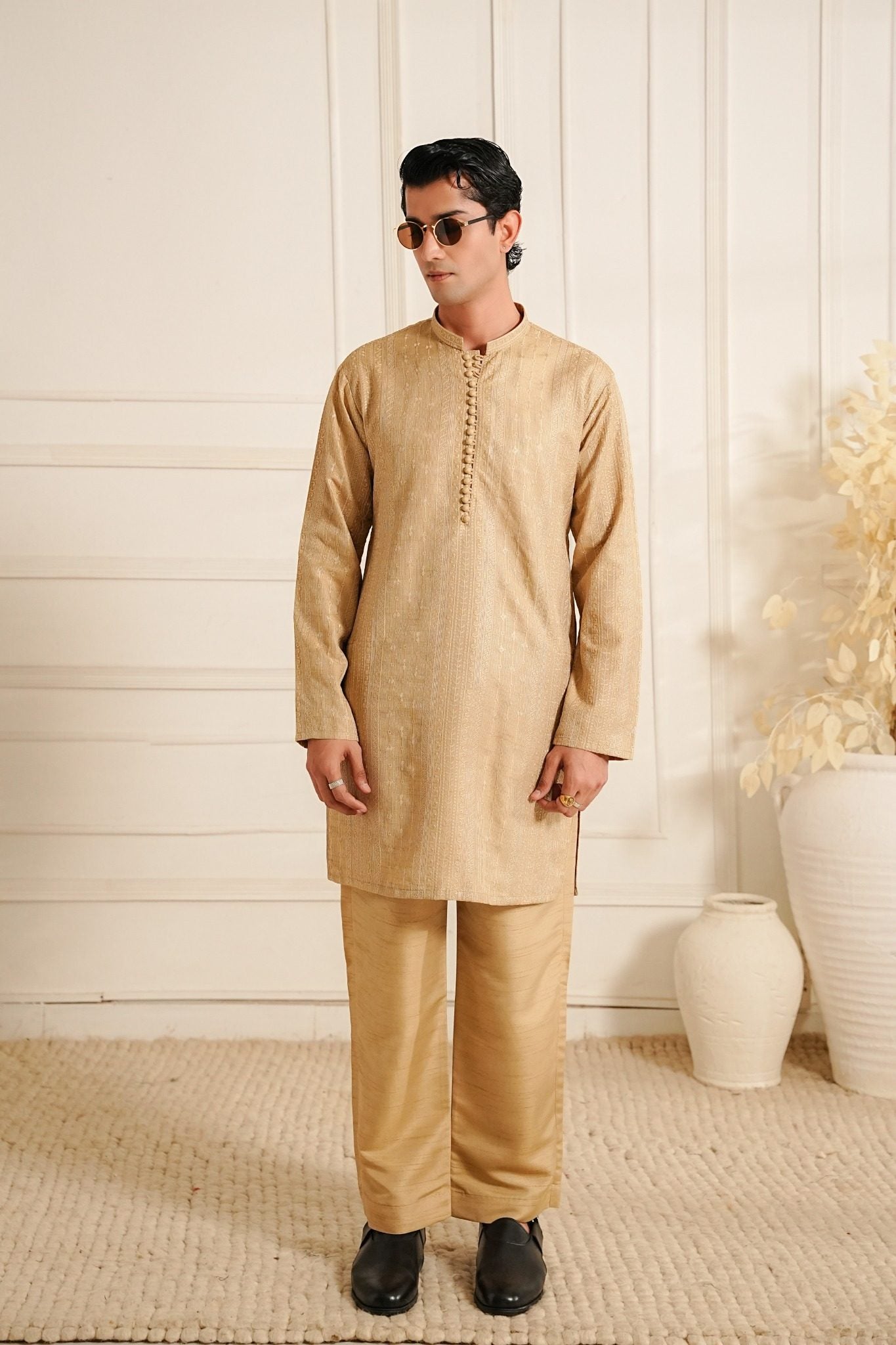 Beige Embroidered Kurta Trouser.