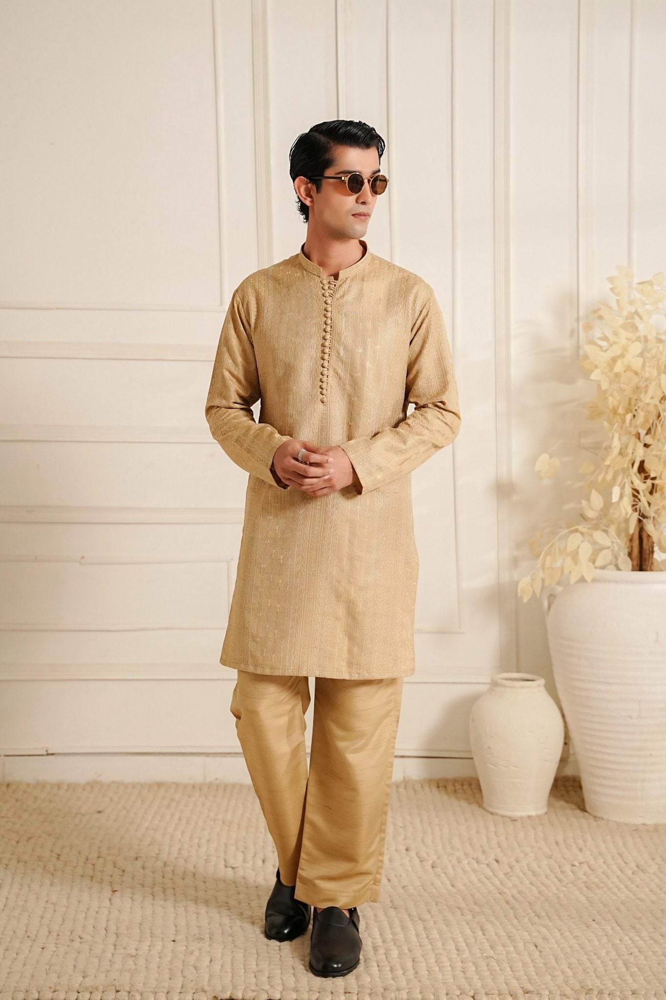 Beige Embroidered Kurta Trouser.