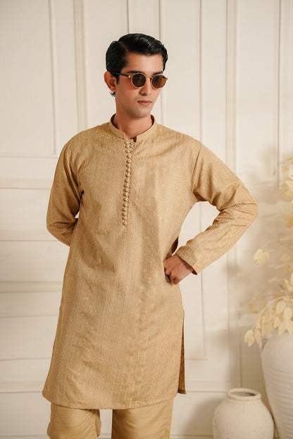 Beige Embroidered Kurta Trouser.