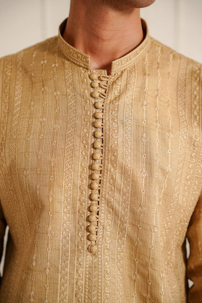 Beige Embroidered Kurta Trouser.