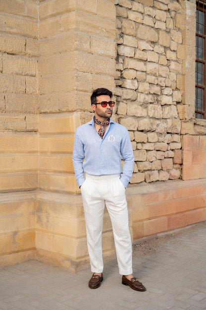 Linen Embroidered Shirt with Pants