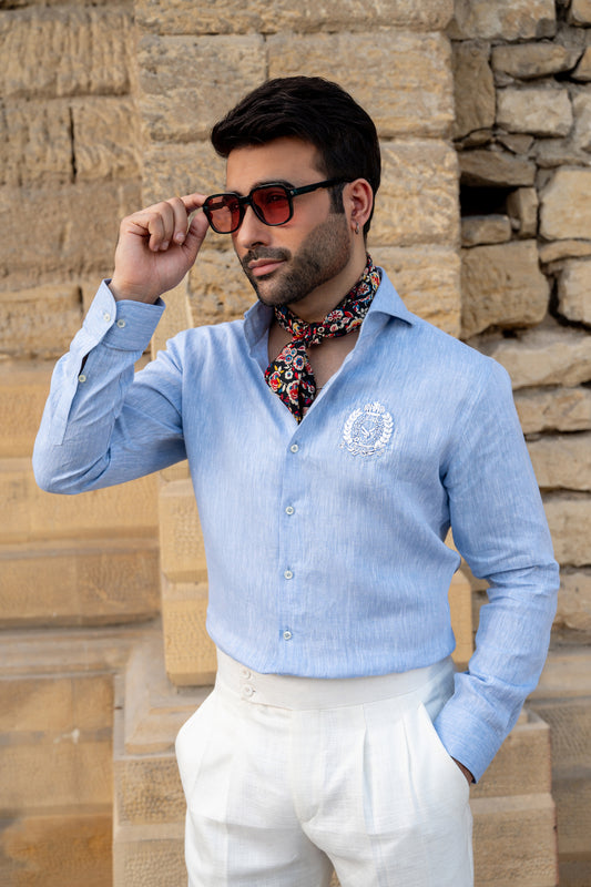 Linen Embroidered Shirt with Pants