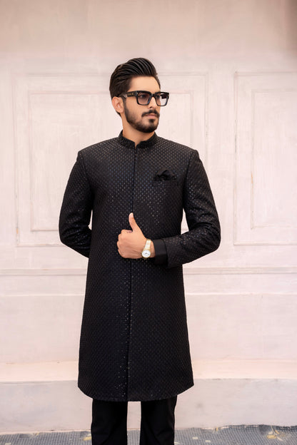 Black Embroidered Sherwani