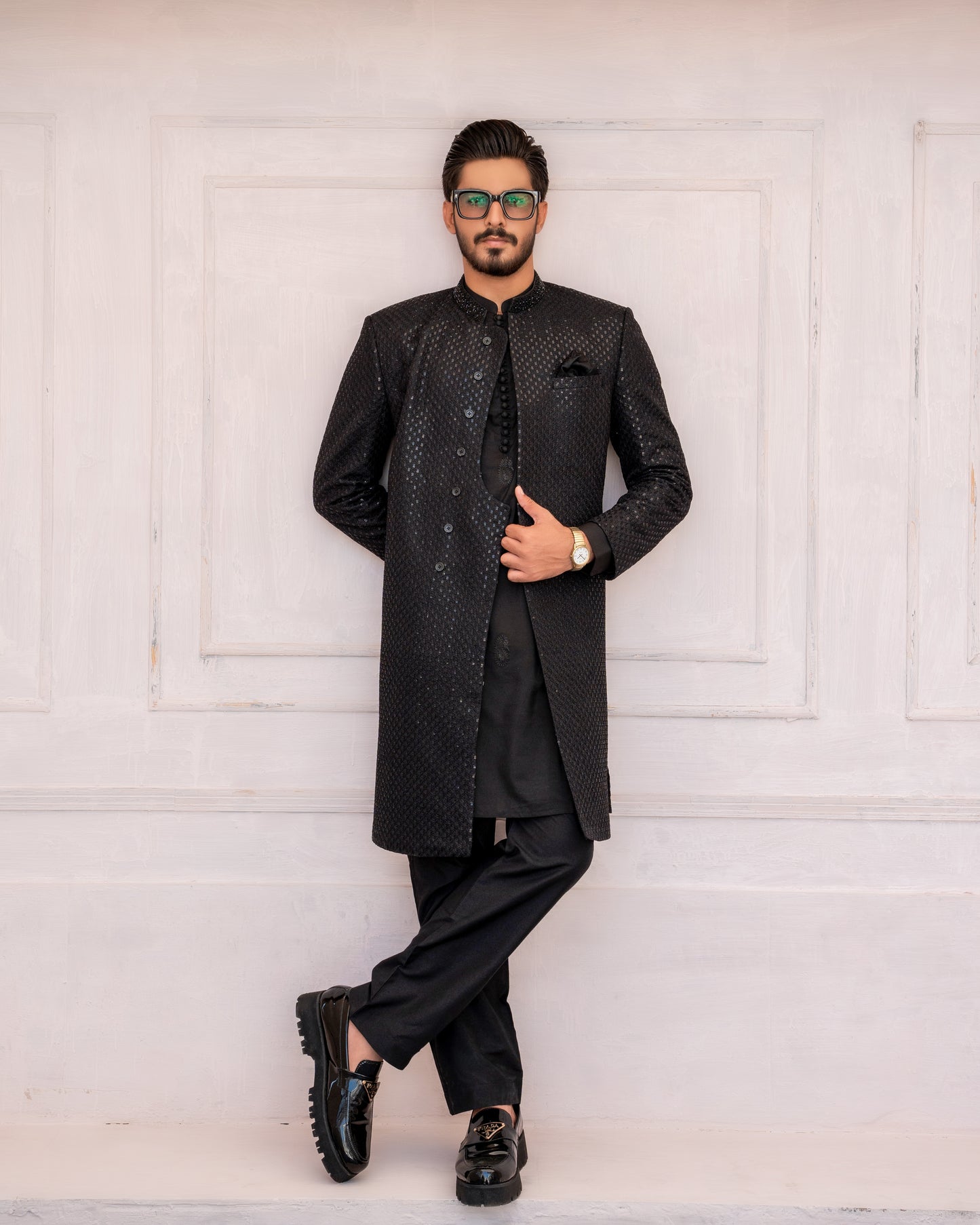 Black Embroidered Sherwani