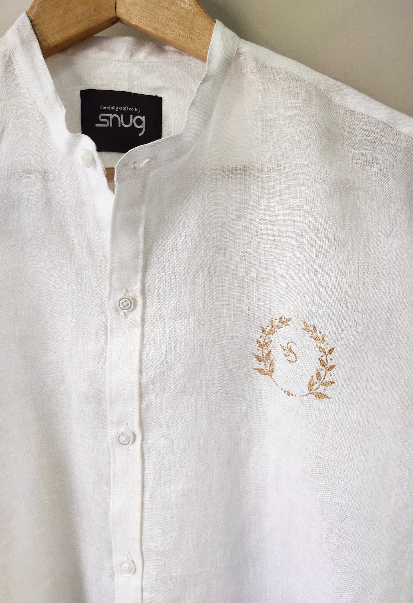 White Irish Linen Chest Logo Shirt By Snug
