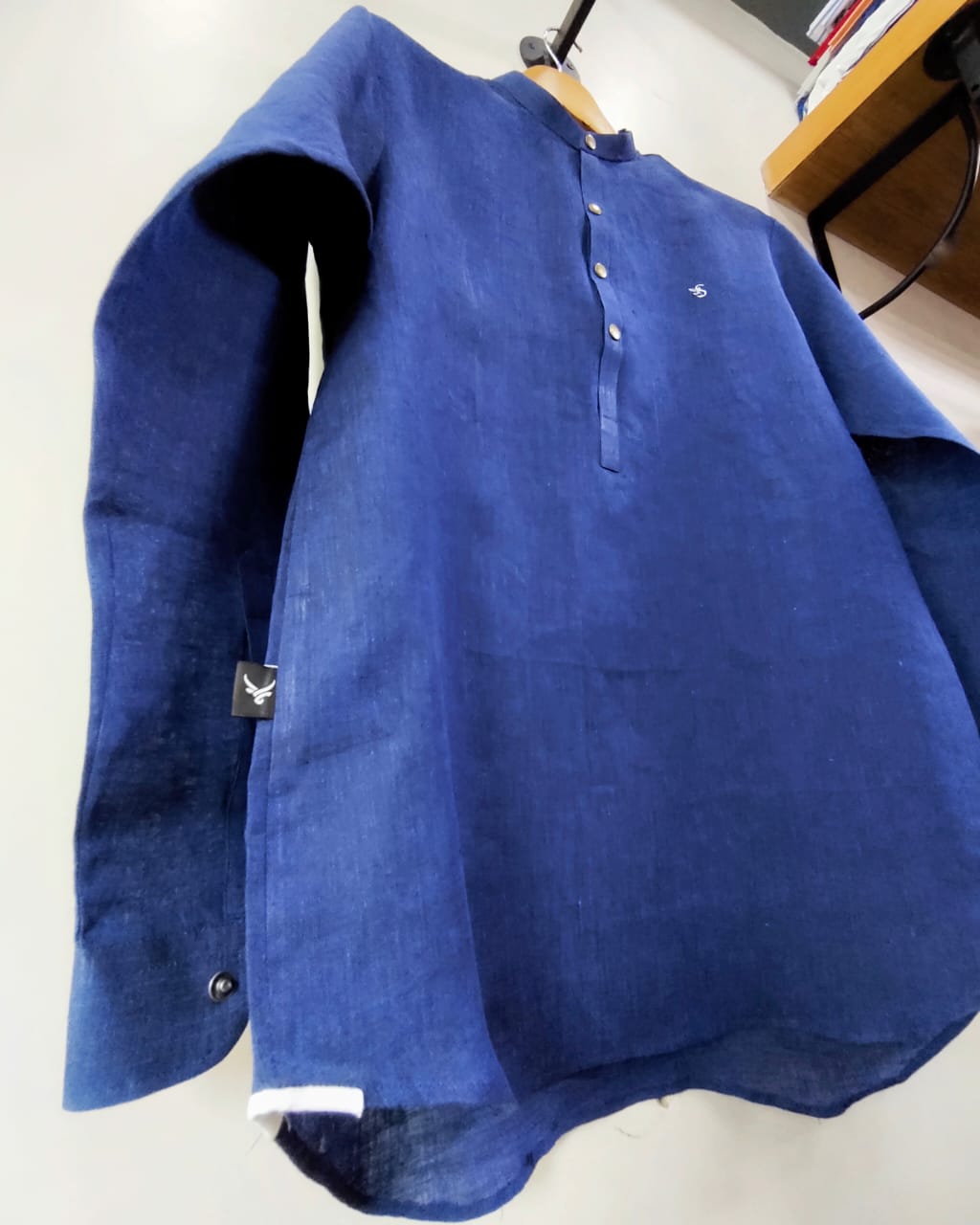 Irish Linen Shirt-Kurti With 'S' Chest Logo With Suede Waistcoat