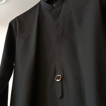 Black Buckle Kurta Trouser with 3 Feather Prince Coat