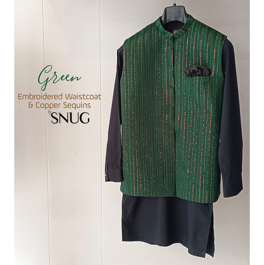 Green Embroidered Waistcoat with Copper Sequins.
