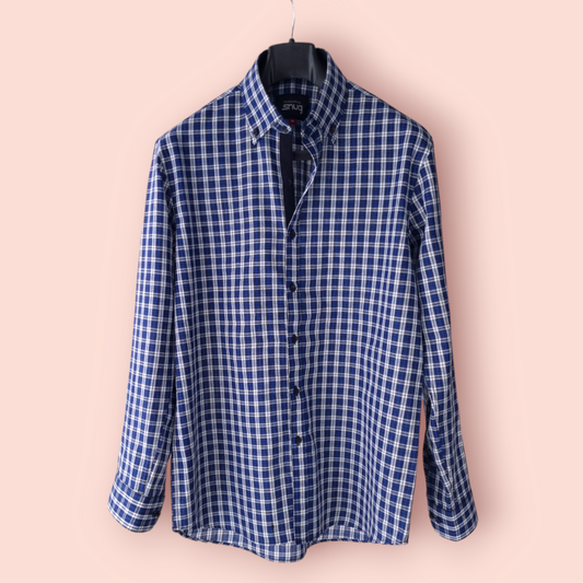 Blue Linen Checkered Shirt.