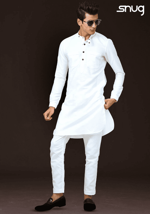 White short length linen kurta and trouser
