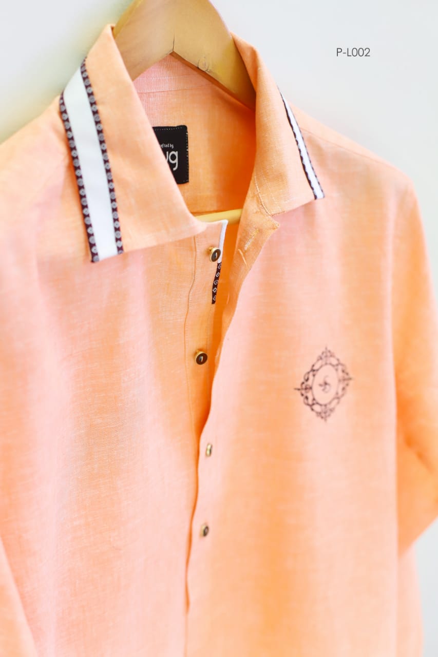 Peach Linen Chest Logo Kurta and Trouser By Snug