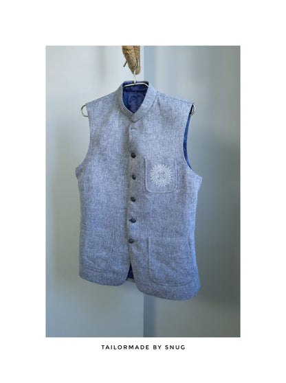 Sky Blue Textured Waistcoat with Kurta Trouser