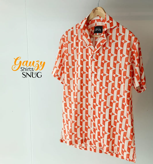Orange White Gauzy Shirt