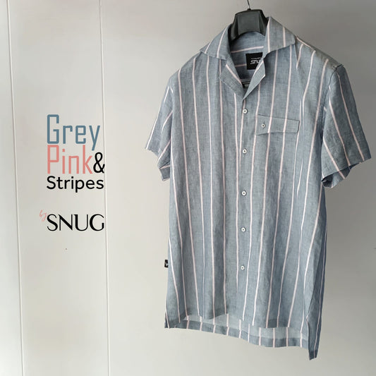 Grey with Pink Stripes Linen