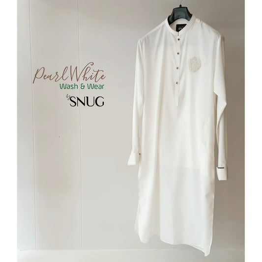 Pearl White Wash & Wear Shalwar Kameez.