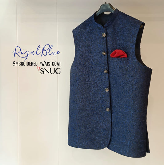 Royal Blue Embroidered Waistcoat