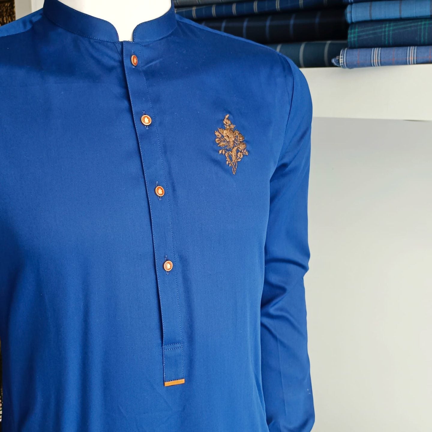 Royal Blue Chest Embroidery Kurta Trouser