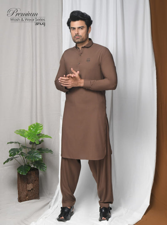 Brown Wash & Wear Kurta Shalwar.
