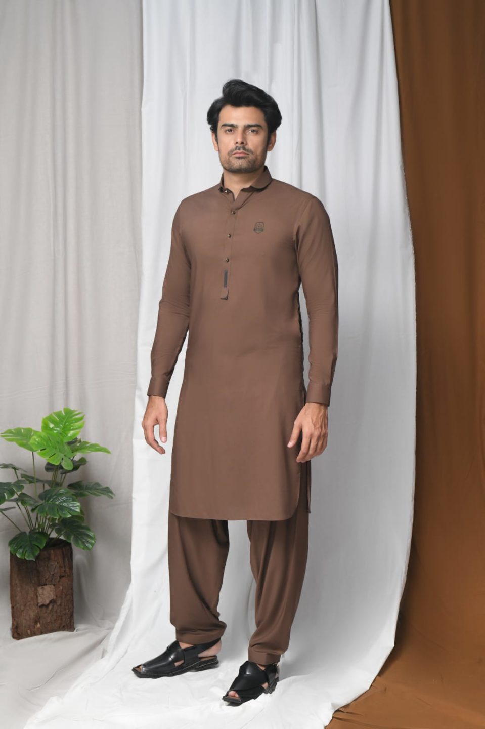 Brown Wash & Wear Kurta Shalwar.
