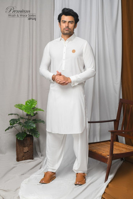 Pearl White Wash & Wear Kurta Shalwar.