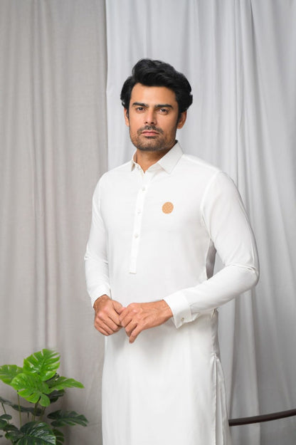 Pearl White Wash & Wear Kurta Shalwar.