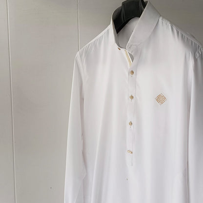 White Wash And Wear Qamiz Shalwar With 3 Feather Blazer