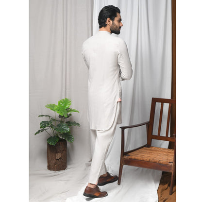 Front Open Abstract Embroidery Linen Kurta Trouser