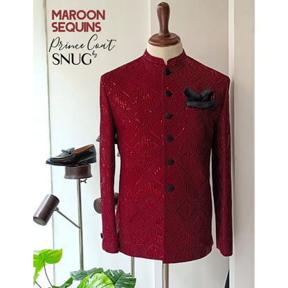 Maroon Sequins Prince Coat