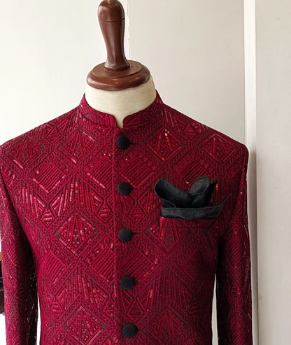 Maroon Sequins Prince Coat