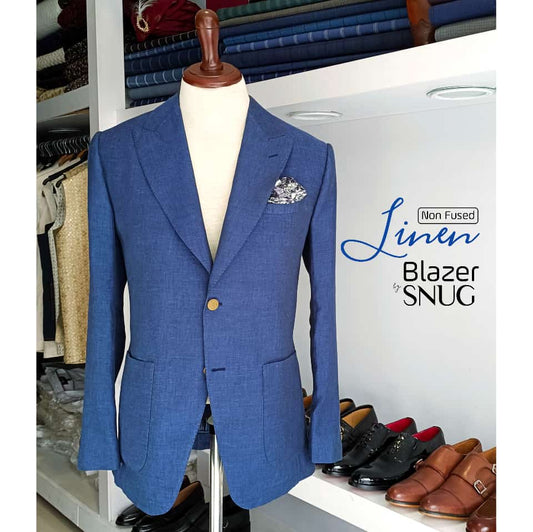 Blue Non Fused Linen Blazer