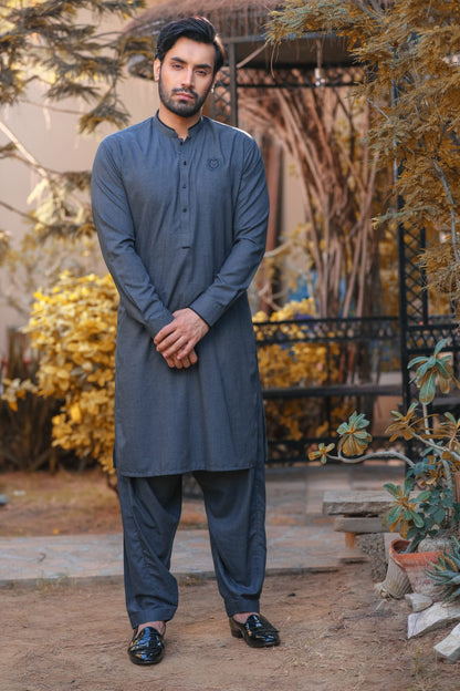 Grey Embroidered Wash And Wear Qamiz Shalwar
